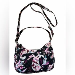 Vera Bradley Floral Black and Pink Quilted Shoulder Bag with extra Strap